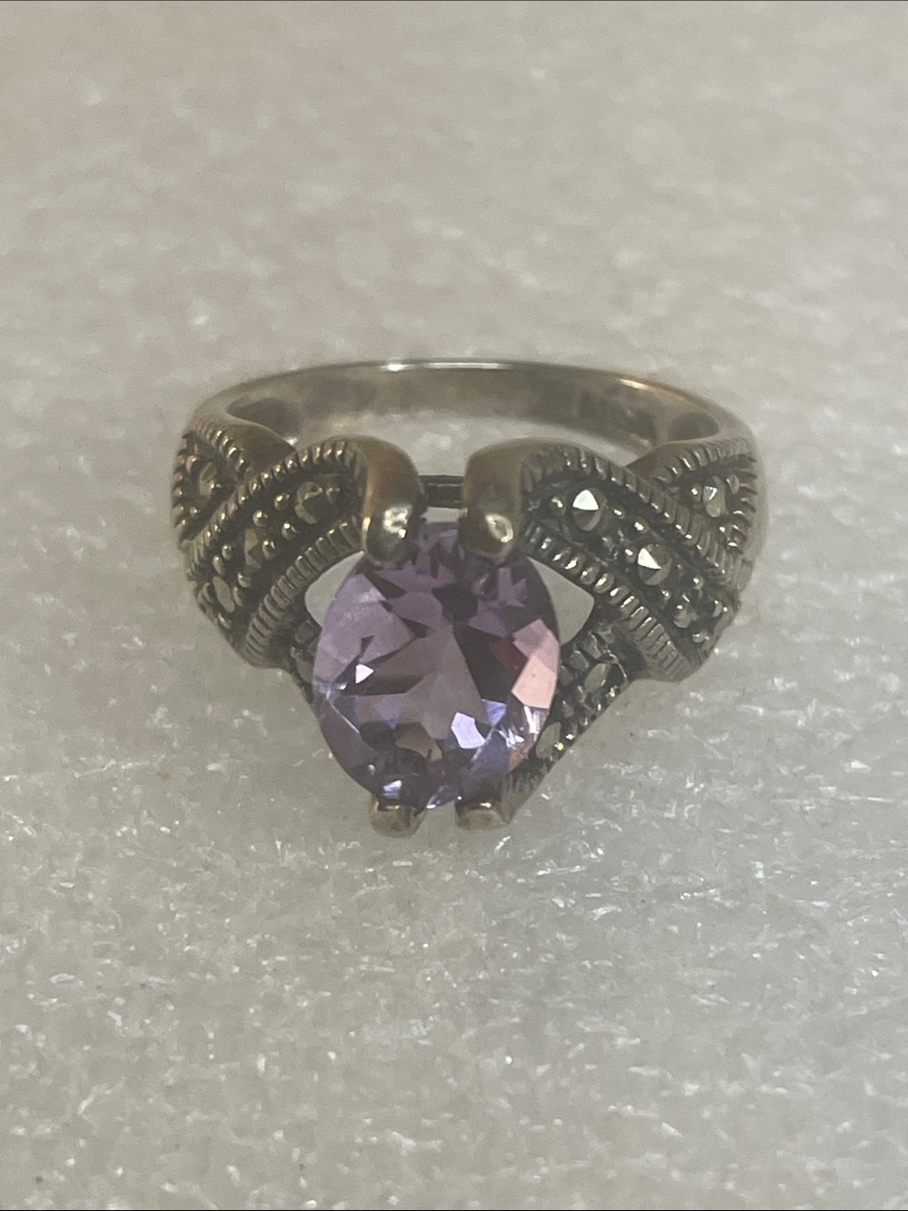 Vintage-Inspired Sterling Ring with Purple Center Stone